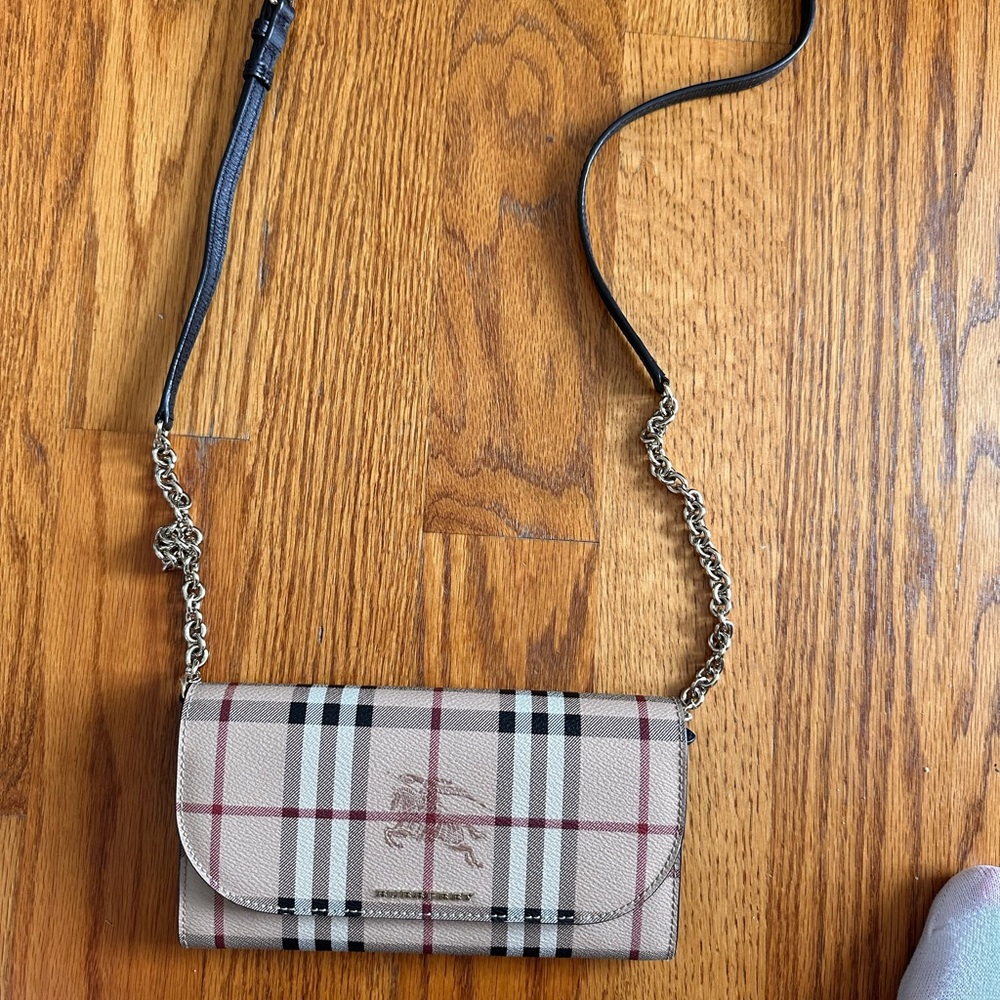 Burberry Haymarket Check Wallet On Chain Crossbody authentic